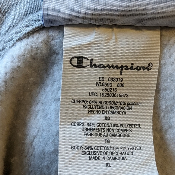 Champion Reverse Weave Cropped Hoodie “Old English” Spellout Gray Women's XLarge - Picture 5 of 6